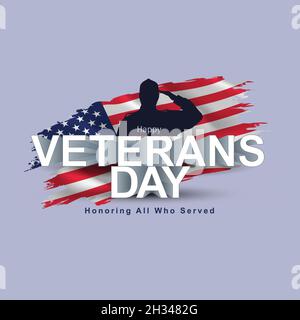 Joyeux jour des anciens combattants USA. Soldat américain avec drapeau. Dessin d'illustration de vecteur Illustration de Vecteur