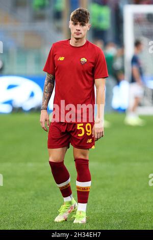 Nicola Zalewski de Roma réagit pendant le championnat italien Serie Un match de football entre AS Roma et SSC Napoli le 24 octobre 2021 au Stadio Olimpico à Rome, Italie - photo: Federico Proietti/DPPI/LiveMedia Banque D'Images