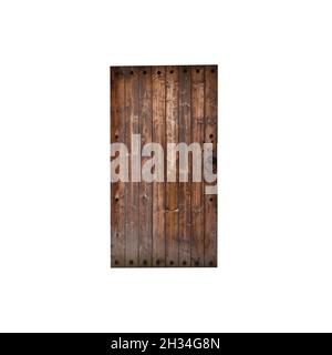Ancienne porte en bois isolée sur fond blanc Banque D'Images