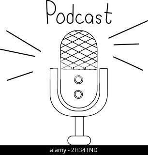 Icône de microphone dessiné à la main isolée sur l'illustration vectorielle blanche.Dispositif d'enregistrement sonore, équipement multimédia illustration vectorielle dessinée à la main Illustration de Vecteur