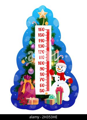 Tableau des hauteurs pour enfants représentant un arbre de Noël et un bonhomme de neige.Compteur de croissance vectorielle ou règle stadiométrique pour les enfants qui grandissent en mesurant avec Xmas t Illustration de Vecteur