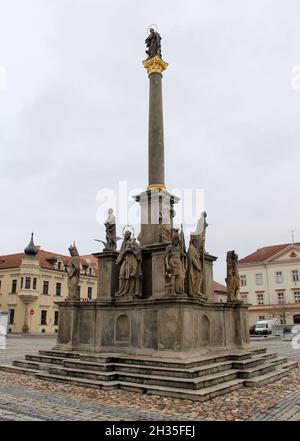 La colonne Marian à la place Masaryk, Stribro, République tchèque Banque D'Images