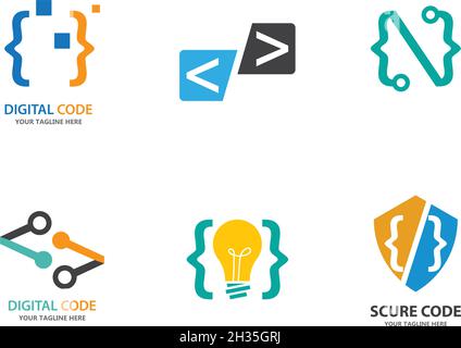 Modèle vectoriel du logo de la technologie de code de programmation Illustration de Vecteur