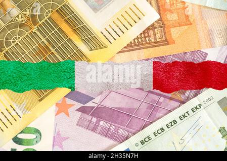 Drapeau Italien et billets Banque D'Images