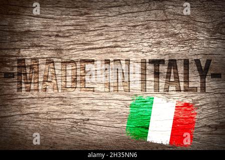 Texte fabriqué en Italie sur fond de bois Banque D'Images