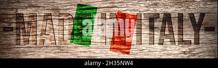 Texte fabriqué en Italie sur fond de bois Banque D'Images