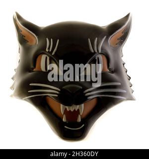 Vintage grinning Black Cat Mask isolé contre fond blanc Banque D'Images