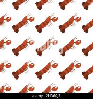 Motif animal de mer sans coutures avec homard.Imprimé habitants du monde sous-marin.Illustration vectorielle de la vie sous-marine dessinée à la main.Drôle de dessin animé animaux marins caractère pour enfant tissu, textile. Illustration de Vecteur