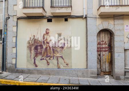 AVILA, ESPAGNE - 19 OCTOBRE 2017 : fresque d'un cavalier médiéval à Avila. Banque D'Images