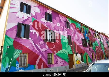 Europe, Italie, Lombardie, Milan, quartier Ortica.Art de rue avec des peintures murales de l'or.Me.Projet Ortica Memoria. Banque D'Images