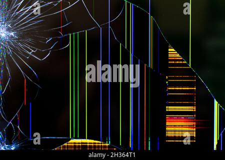 Écran lcd du téléviseur cassé.Historique technologique abstrait. Banque D'Images