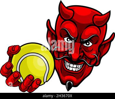 Diable de tennis Satan Sports balle de balle de mascotte dessin animé Illustration de Vecteur