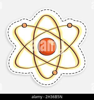 Icône de dessin animé de doodle Atom.Les électrons tournent autour du proton dans les orbites.Éducation scolaire en physique.L'énergie nucléaire.Vecteur isolé sur fond blanc Illustration de Vecteur