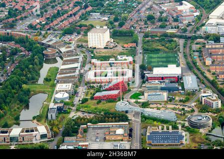 Image aérienne du campus Jubilé de l'Université de Nottingham, dans le Nottinghamshire, Angleterre, Royaume-Uni Banque D'Images