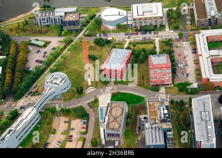 Image aérienne du campus Jubilé de l'Université de Nottingham, dans le Nottinghamshire, Angleterre, Royaume-Uni Banque D'Images