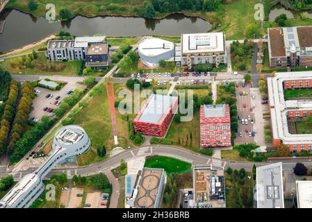 Image aérienne du campus Jubilé de l'Université de Nottingham, dans le Nottinghamshire, Angleterre, Royaume-Uni Banque D'Images