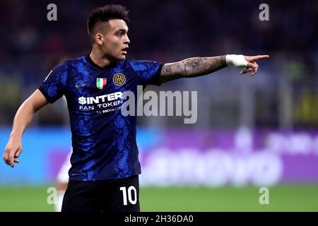 Lautaro Martinez de FC Internazionale gestes pendant la série Un match entre FC Internazionale et Juventus FC. Banque D'Images