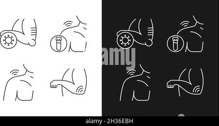 Icônes linéaires de douleur d'épaule et de coude définies pour le mode sombre et clair Illustration de Vecteur