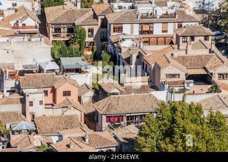 Maisons de quartier Albaycin à Grenade, Espagne Banque D'Images