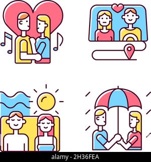 Couple qualité heure RVB icônes de couleur définies Illustration de Vecteur