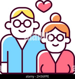 Couple de personnes âgées en amour RVB icône de couleur Illustration de Vecteur