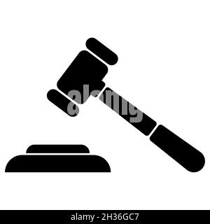 Juge Hammer Icon, loi de gavel, marteau pour la détermination de la peine et les projets de loi, cour, justice, avec stand Illustration de Vecteur