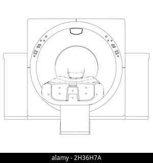 Contour d'un tomographe médical à partir de lignes noires isolées sur fond blanc.Vue avant.Illustration vectorielle Illustration de Vecteur