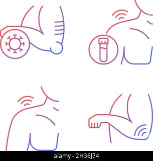 Ensemble d'icônes de vecteur linéaire de gradient de douleur d'épaule et de coude Illustration de Vecteur