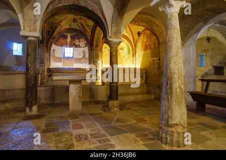 Basilique de San Ponziano, crypte, fresques, Spoleto, Ombrie,Italie, Europe Banque D'Images