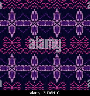 Motif vectoriel sans couture de tricot ornemental foncé aux couleurs violet, rose et bleu comme texture de tissu Illustration de Vecteur