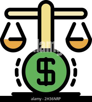 Icône Balance et dollar.Les échelles de contour et l'icône de vecteur dollar s'isolent à plat Illustration de Vecteur