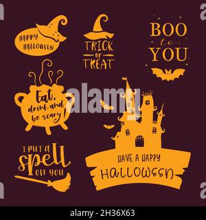 Mignonne main écrit Halloween sayings, amusant lettering, idéal pour les cartes, invitations, étiquettes,bannières - conception vectorielle Illustration de Vecteur