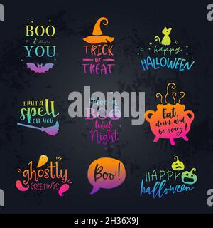 Mignonne main écrit Halloween sayings, amusant lettering, idéal pour les cartes, invitations, étiquettes,bannières - conception vectorielle Illustration de Vecteur