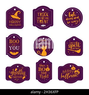 Mignonne main écrit Halloween sayings, amusant lettering, idéal pour les cartes, invitations, étiquettes,bannières - conception vectorielle Illustration de Vecteur