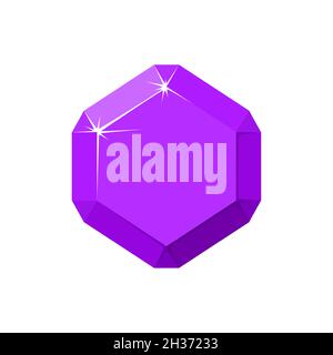 Pierre précieuse violette hexagonale.Vue de dessus d'Amethyst.Illustration vectorielle de dessin animé isolée sur fond blanc Illustration de Vecteur