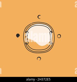 Dessin à la main vecteur résumé stock plat graphique illustration avec élément de logo, astrologie bohème magique minimaliste emblème de la ligne mystique arc portail Illustration de Vecteur