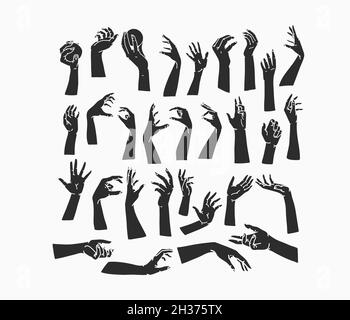 Ensemble de collection d'illustrations graphiques à plat et motif vectoriel dessiné à la main avec éléments de logo, art magique bohème des mains humaines pour façonner les silhouettes Illustration de Vecteur
