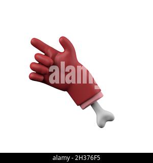 Caricature rouge diable halloween pointant hachée de la main avec des os.Rendu 3D Banque D'Images