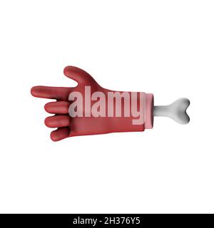 Caricature rouge diable halloween pointant hachée de la main avec des os.Rendu 3D Banque D'Images