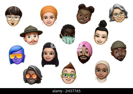 Kiev, Ukraine - 27 septembre 2021: Ensemble d'iOS 14 Memoji pour les messages et les apps FaceTime, imprimé sur livre blanc Banque D'Images