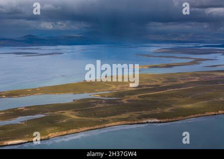 Vue aérienne de l'île Sea Lion.Sea Lion Island, îles Falkland Banque D'Images