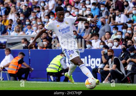 BARCELONE - OCT 3: Vinicius Jr en action pendant le match de la Liga entre le RCD Espanyol et le Real Madrid CF au stade RCDE le 3 octobre 2021 à Ba Banque D'Images