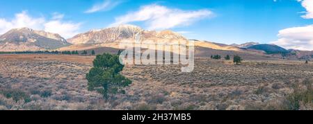 Vue panoramique sur le paysage à l'est des montagnes de la Sierra Nevada à June Lake Loop, comté de Mono, Californie, États-Unis, au début de l'automne. Banque D'Images