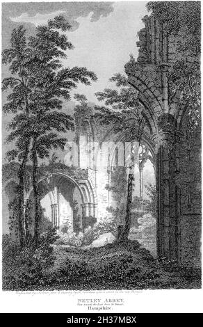 Une gravure de l'abbaye de Netley.Vue vers l'est depuis le transept.Hampshire UK a numérisé à haute résolution à partir d'un livre imprimé en 1812. Banque D'Images