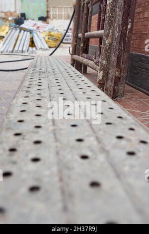 Chantier de construction avec des gravats en arrière-plan Banque D'Images