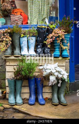 Bottes Wellington réutilisées comme pots d'usine, Royaume-Uni Banque D'Images