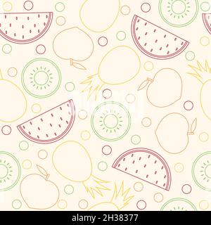 Motif vectoriel sans couture conçu avec des fruits aux lignes et aux couleurs vives et colorées. Illustration de Vecteur