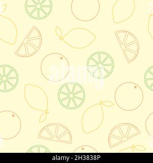 Motif vectoriel sans couture avec toutes sortes d'agrumes aux couleurs vives et colorées.Citron, citron vert et orange. Illustration de Vecteur