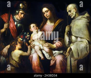 Madonna col Bambino, san.Giorgio, Bernardo, Giovannino, - Madonna et l'enfant, Saint.George, Bernard et John,1640 par Domenico Fiasella , 1589 - 1669 Gênes, Italie, Italien, Banque D'Images