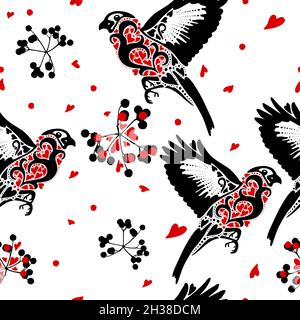 Motif Bullfinch sans couture.Illustration du vecteur de motif oiseau Illustration de Vecteur